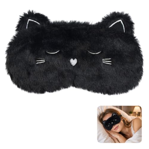 DIELOVEHUA Masque de Sommeil Animal, Masques de Sommeil Mignon Confortable Mignon, Occultant et Respirant, avec Sangle Élastique, pour Voyage Siestes Enfants Adultes - Chat