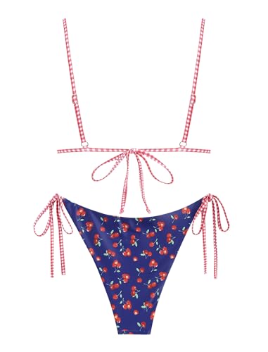 Image of ZAFUL Women's Triangle Bikini Floral String Bikini Set Two Piece Swimsuit Bathing Suits