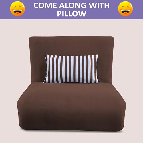 Image of Adorn India Easy Multi Mode 1 Seater Sofa Cum Bed | Velvet Fabric | Brown | Stripes Design | Comfortable Seating | Washable Cover | Perfect for Home & Office
