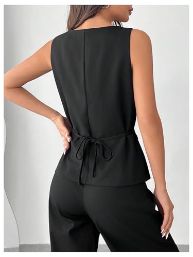 Floerns Women's Elegant Sleeveless Button Front Vest Split Hem Business Suit Jacket2