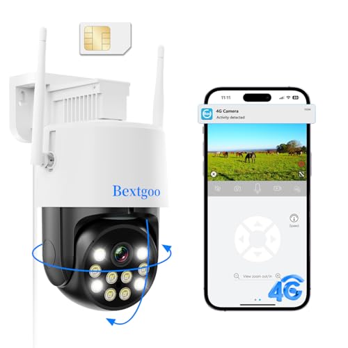 Bextgoo Camera de Surveillance sans Internet, 4MP 24/7 Camera Surveillance Exterieure sans WiFi avec Carte SIM, 360° Suivi Automatique, Détection Mouvement, Vision Nocturne Couleur, IP66