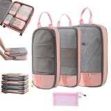 6-Piece Expandable Space-Saving Packing Cubes, Compression Packing Cubes for Travel, Lightweight Waterproof Luggage Organizer, Durable Clothes Packing Bags for Suitcase Organization (3Pcs-Pink)