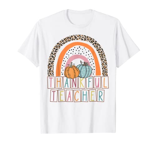 Thankful Teacher Cute Pumpkin Rainbow Thanksgiving Holiday Camiseta