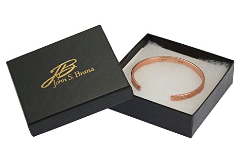 John S. Brana Hammered Copper Cuff Bracelet - Durable Copper - Lightweight - 100% Uncoated Solid Copper (6.5 Inches) #TOP4