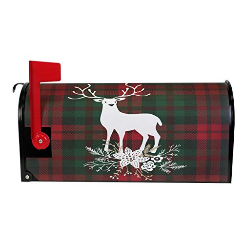 WOOR Christmas Pattern Reindeer Magnetic Mailbox Cover Red and Green MailWraps Garden Yard Home Decor for Outside Standard Size-18