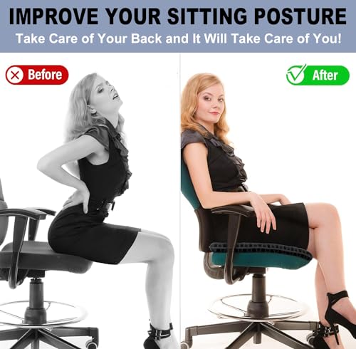 Gel Seat Cushion for Long Sitting Pressure Relief (Super Large & Thick) - Non-Slip Gel Chair Cushion for Back,Sciatica,Tailbone Pain Relief - Seat Cushion for Office Desk Chair,Car Seat,Wheelchair