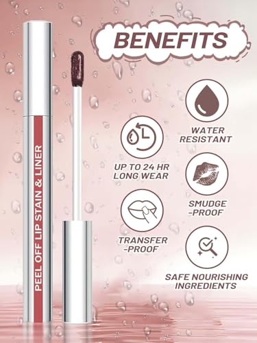 Image of Lip Stain Peel Off Lip Liner Stain with Tweezer, Long Lasting Matte Lip Tint Tattoo, Highly Pigmented Color Lip Makeup, Waterproof Lipstick, Transfer-proof Lipstain for Women, Nude
