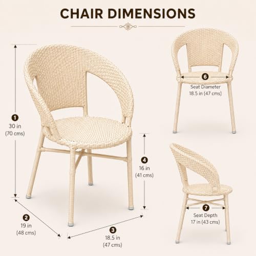 Image of Rattan Wicker Garden Patio Furniture Set with 2 Chairs and 1 Glass Top Table, Outdoor Balcony Seating with Cushions for Terrace, Lawn, Poolside and Home (Cream & Yellow)