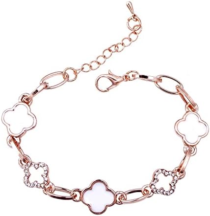 QKEPCY Four-Leaf Clover Bracelet Lucky Symbol Four Leaf Clover Five Flower Bracelet with Diamonds Simple Fashion Personality Adjustable Four Leaf Clover Bracelet for Girls and Ladies