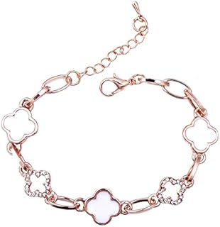 QKEPCY Four-Leaf Clover Bracelet Lucky Symbol Four Leaf Clover Five Flower Bracelet with Diamonds Simple Fashion Personality Adjustable Four Leaf Clover Bracelet for Girls and Ladies
