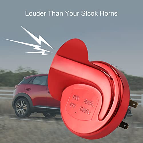 Ldminda Universal Fit Car Horn Auto Horn 12V Horn High Low Tone 120Db Electric Snail Horn 12V Horn Kit Replacement Car Horns Red Waterproof #TOP4