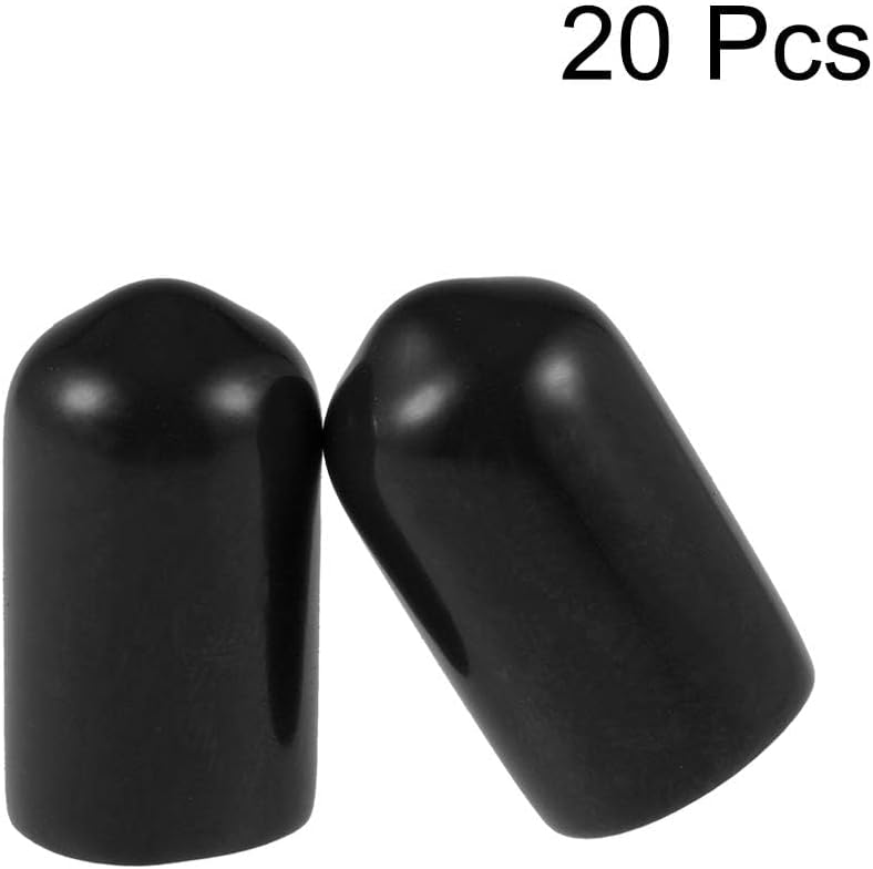 TOP-VIGOR 20Pcs 7mm ID Round Rubber End Caps, Flexible Screw End Caps Thread Protectors, Black Vinyl Bolt Covers Rubber Covers for Screws, Tubes, Cables, Wires, etc