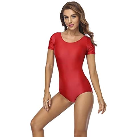 speerise Womens Short Sleeve Leotard Lycra Spandex Dance Bodysuit Large Red Cover