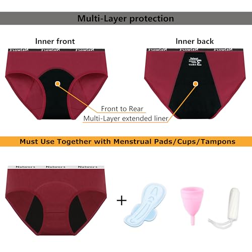 Image of Nalwort Teen Girls Period Underwear Menstrual Period Panties Leak-Proof Cotton Protective Briefs Pack of 6