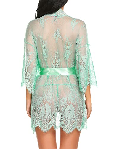 Avidlove Negligee Lingerie Laungera Women's Lace Kimono Robe Babydoll Lingerie Mesh Nightgown Green M #TOP3