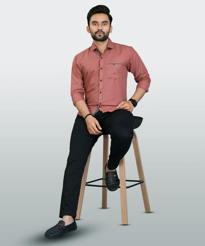 Image of CB-COLEBROOK Men's Regular Fit Solid Soft Touch Cotton Casual Shirt with Pocket Design with Spread Collar & Full Sleeves (Available in Plus Size)