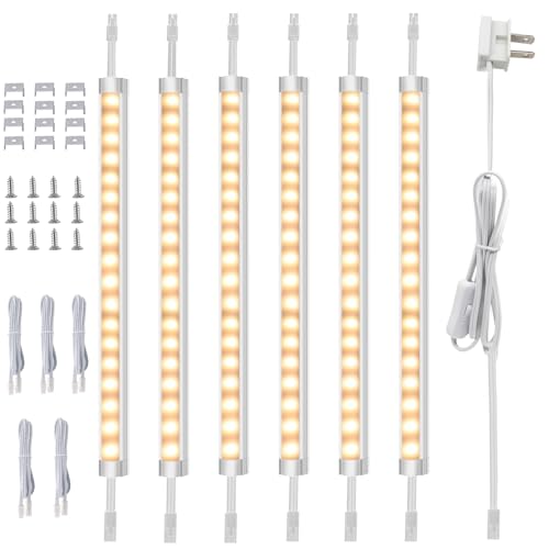 AIBOO Under Cabinet Lighting, Dimmable 12 inch Under Counter Lights, 120V Plug in & Hardwired, Linkable LED Closet Lights for Kitchen, Shelf, Workbench, Desk,Cupboard,Garage (6 PCS), Warm White 3000K