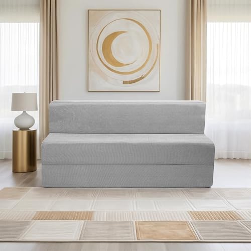Image of Amazon Brand - Solimo 4 Seater 6 * 6 Jute Fabric Washable Cover Sofa Cum Bed 4 Seater Double Foam Fold Out Sofa Cum Bed (Finish Color - Light Grey Delivery Condition - Pre-Assembled)