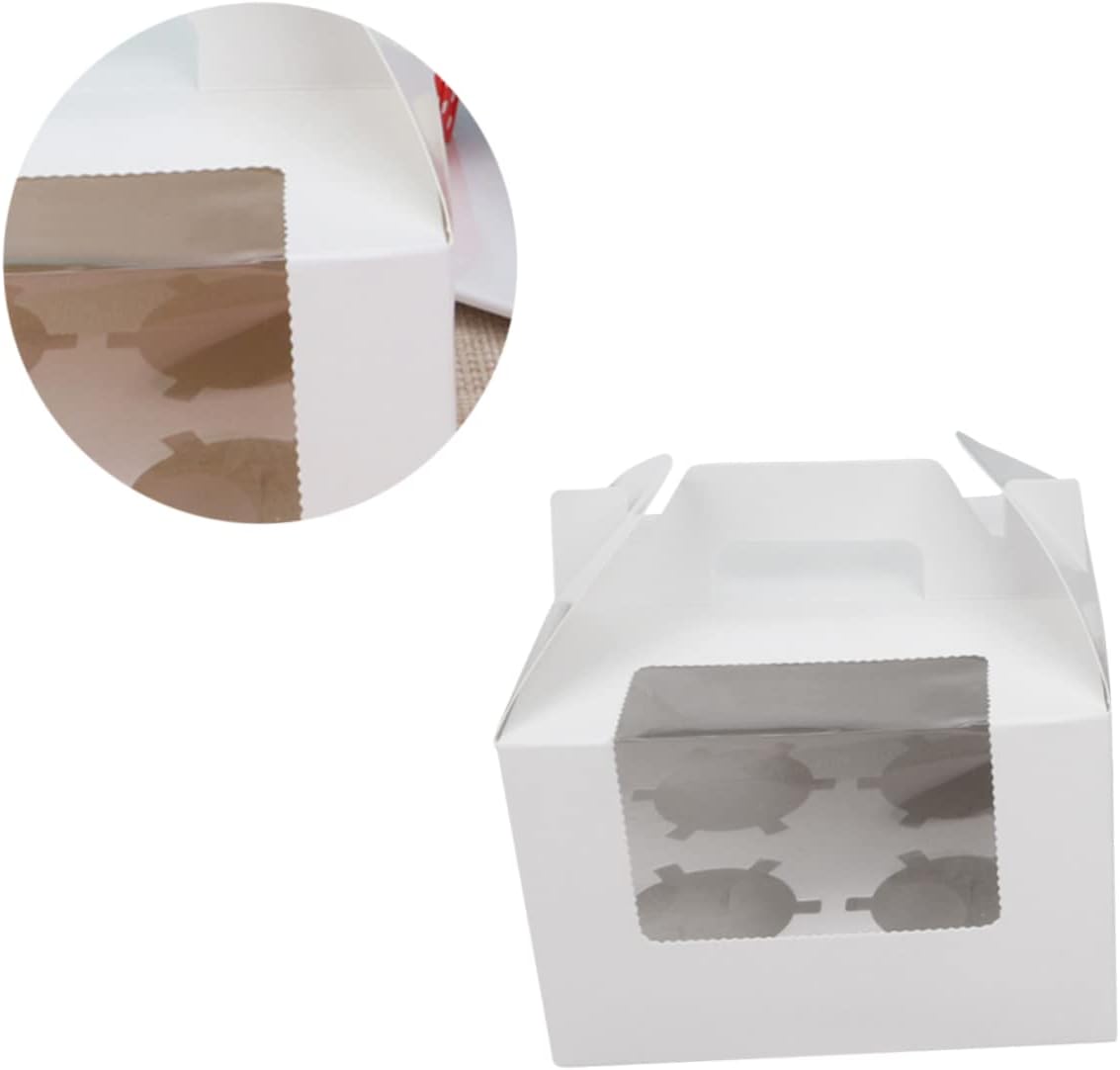 10pcs 4 Windowed Cupcake Boxes Cupcake Liners Cupcake Containers Cup Cake Holders with Lid Cupcake Stand Cake Carriers Cupcake Cake Storage Cupcake Boxes with Handles White/463