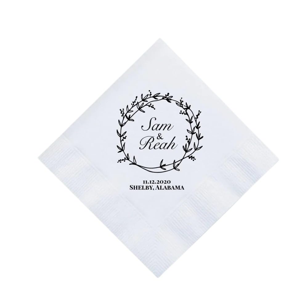 Lot de 100 serviettes de table jetables pour cocktail de mariage avec image