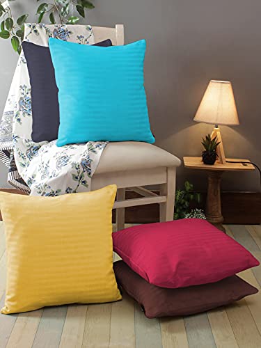 Image of Cloth Fusion Microfiber Satin Striped Cotton Cushion Filler Set of 5-16x16 Inches /Multicolor (Color as Per Availability)