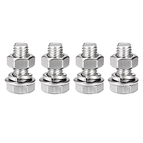Image of uxcell M8 x 20mm Hex Head Screws Bolts, Nuts, Flat & Lock Washers Kits, 304 Stainless Steel Fully Thread Hexagon Bolts 4 Sets