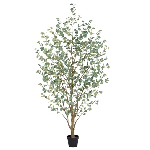 Keeplush 8FT Artificial Eucalyptus Tree Indoor Faux Eucalyptus Tree with 901 Silk Leaves Tall Fake Tree - Artificial Tree Indoor for Living Room Office Bedroom Home Decor