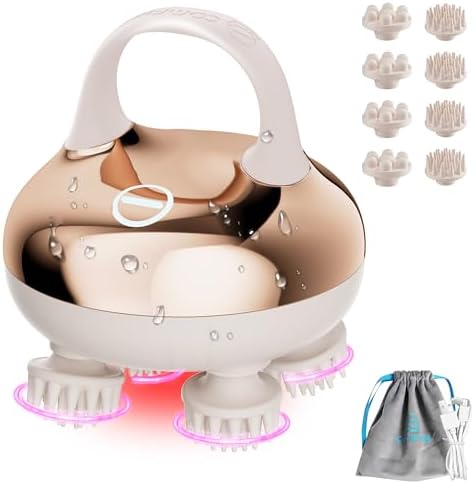COMFIER Masajeador Cuero Cabelludo IPX7 Impermeable con 8 cabezales de masaje y 3 modos de masaje, masajeador corporal para aliviar el estrés (Dorado),regalo
