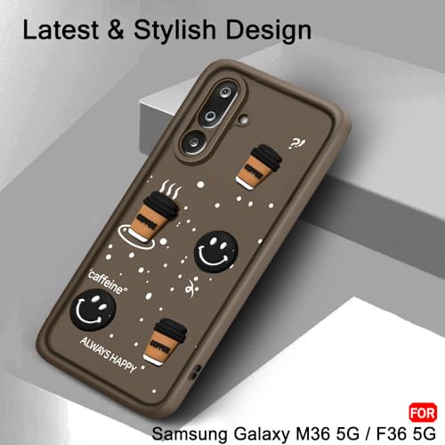 Image of TheGiftKart Back Cover Case for Samsung Galaxy M36 5G / F36 5G | Cute Fun Cartoon 3D Smiley Coffee Case | Full Camera Protection | ShockProof Back Cover Case for Samsung M36 / F36 5G (Silicone, Brown)
