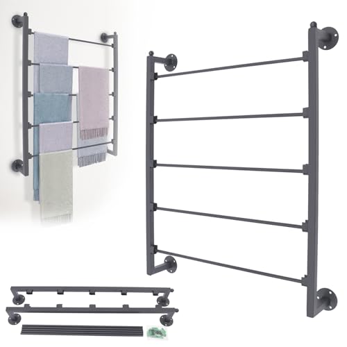 LYNICESHOP Wall Mounted Scarf Display Rack, 5-Tier Black Steel Organizer for Scarves, Belts & Towels, Modern Space-saving Design for Home and Shops (BLACK)