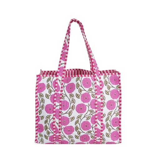 Image of Cotton Tiger Block Print Tote Bag, Indian Handmade Shopping Shoulder Bag, Unisex Market Daily Use