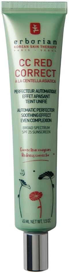 Erborian - CC Red Correct - Anti Redness Tinted Face Cream with Centella Asiatica Panthenol and Bisabolol - Green Neutralizing Shade with SPF 30 - Light Coverage - 40ml - Korean Cosmetic