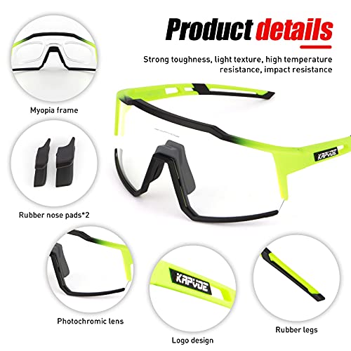 KAPVOE Photochromic Cycling Glasses with TR90 Sports Sunglasses Women Men Running Clear MTB Bike Bicycle Accessories Clear Green 07 - Image 4