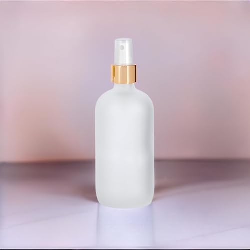 Miniatura 6 de JUVITUS Botella redonda Boston de vidrio transparente esmerilado de 8 onzas  8.1fl oz con spray de niebla fina dorada, Claro, Paquete de 12