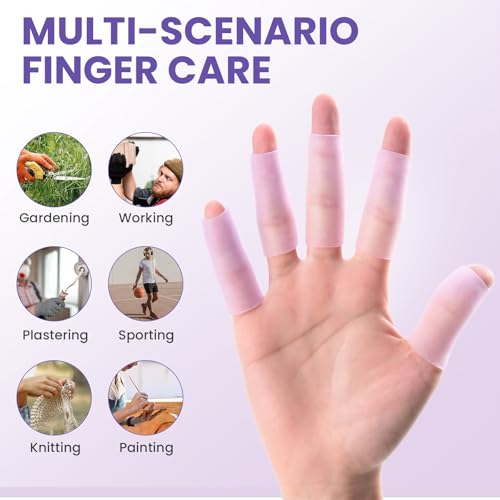 Image of Kimihome 10 PCS Gel Finger Sleeve Protectors - Silicone Finger Sleeves with Lavender Extract - Finger Cots Bandages Provide Relief for Finger Cracking, Corns, Blisters and Calluses Protect (Purple)