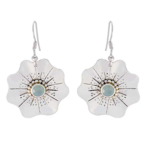 Boucle d'oreille calcédoine bleue ronde en argent 925 anti allergie pour femme