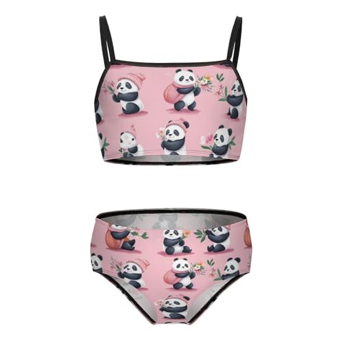 Panda Print Girls Swimsuits Two Piece Bikini Sets Beach Sport Swimwear Bathing Suit