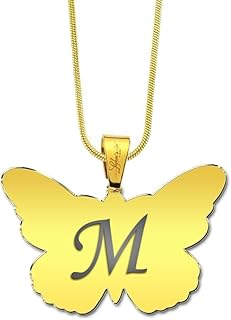 bjs Gold Plated Letter M Butterfly Pendant Necklace