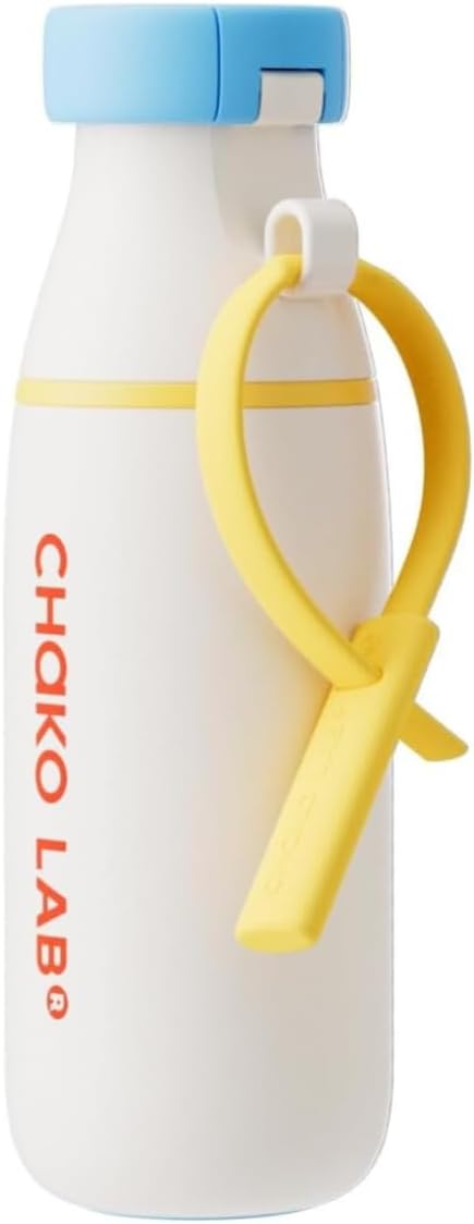 CHAKO LAB Insulated Stainless Steel Water Bottle with Two Strap | BPA-Free Leak Proof | 17oz Bottle with Spout Lid & Straw | Milk Pudding