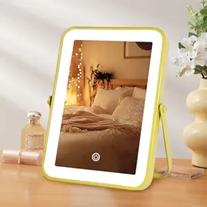 Gold Rechargeable Makeup Mirror with Lights, LED Vanity Mirror, 3 Color Modes, Portable Desktop Mirror, Adjustable Brightness, Ideal for Dorm and Home Use