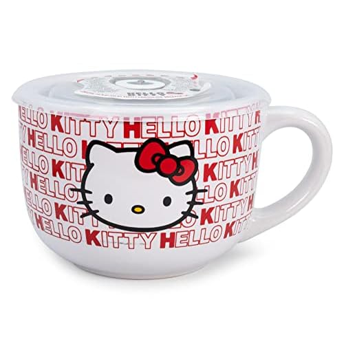 Sanrio Hello Kitty Red Ceramic Soup Mug with Lid | Holds 24 Ounces
