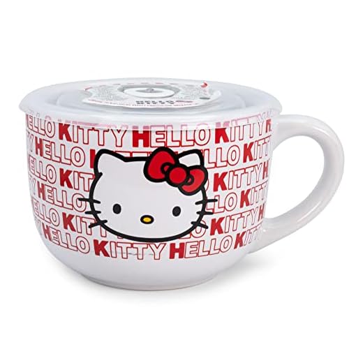 Sanrio Hello Kitty Red Ceramic Soup Mug with Lid | Holds 24 Ounces