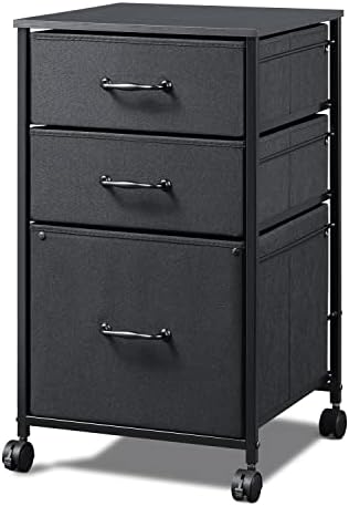 DEVAISE Mobile File Cabinet, Rolling Printer Stand with 3 Drawers, Fabric Vertical Filing Cabinet fits A4 or Letter Size for Home Office, Black