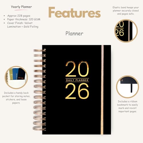 Image of Graphite Edition Planner with Bookmark | Planner Set Includes A5 Journal (22x17 cm) 228 Pages | 120 GSM | 250+ Stickers | Bookmark with Cover Box (The Graphite Edition, Aesthetic Series)
