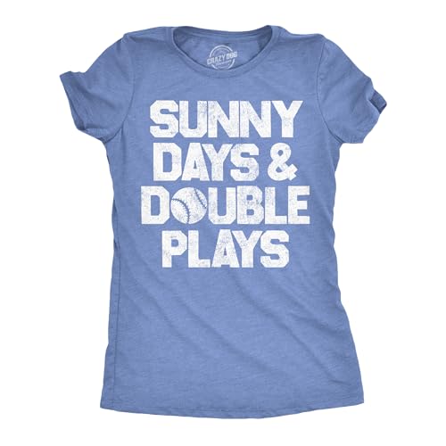 Womens Sunny Days and Double Plays Funny Tshirt for Baseball Fans Blue L