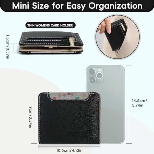 Small Wallet Women RFID Blocking Bifold Leather Wallets for Women Credit Card Holder with ID Window Zipper Coin Pocket Black2