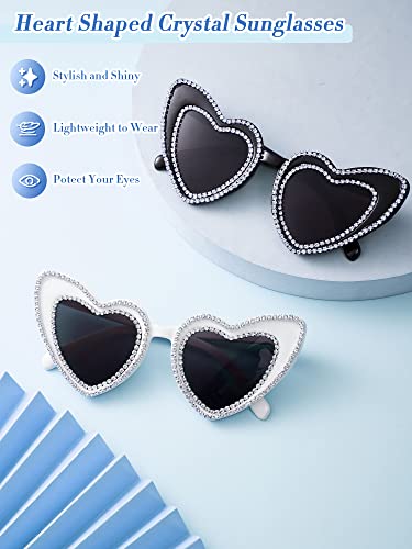Konohan 2 Pairs Bride and Groom Heart Sunglasses Wedding Rhinestones Sunglasses Couple Gifts for Bridal Bachelorette Party(Black with Gray, White with Gray)4