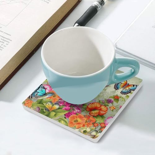 Dessous de verre réutilisable décoration de table fleurs papillons 9,4cm - 6