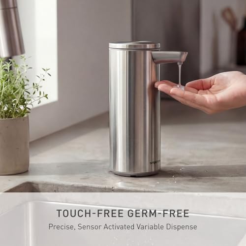 Image of simplehuman Liquid Sensor Pump, 9 oz Automatic Soap Dispenser for Kitchen and Bathroom, Touchless Motion Sensor, Variable Dispense, Rechargeable, No-Drip Spout, High-Grade Brushed Stainless Steel