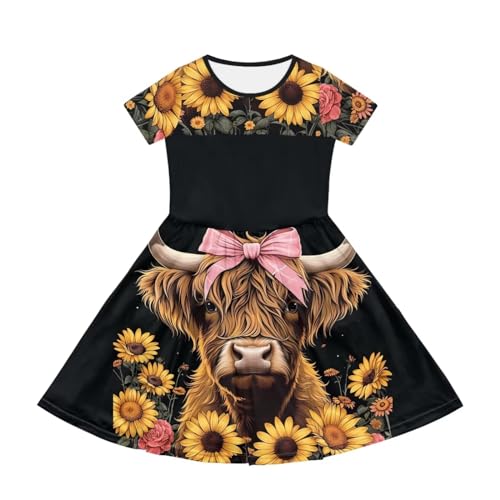 Kids Summer Dresses 2-14 Short Sleeve Dress for Girls Midi Length Palywear Dresses